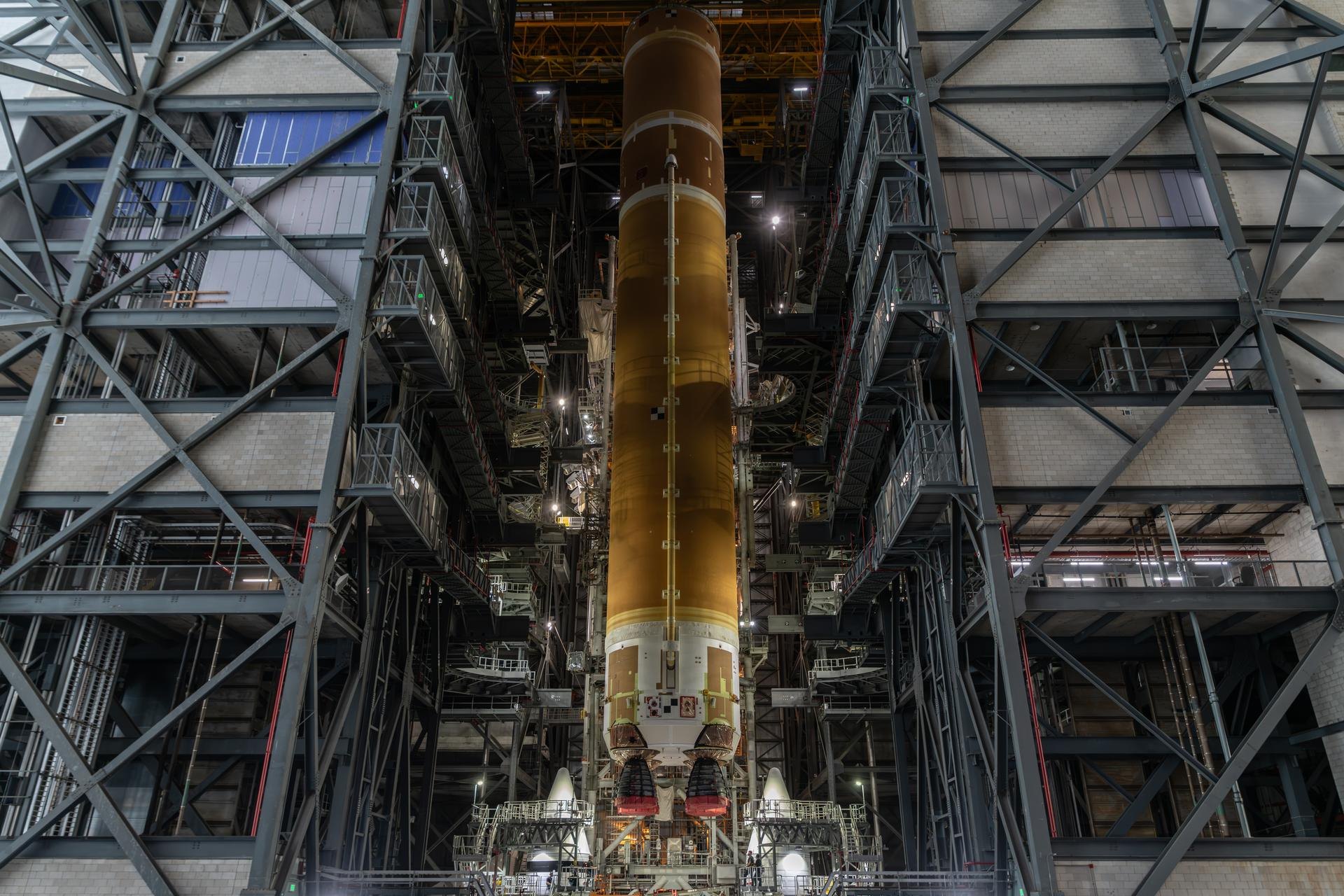 Artemis III rocket is stacked in Florida, with a fueling test at the pad next