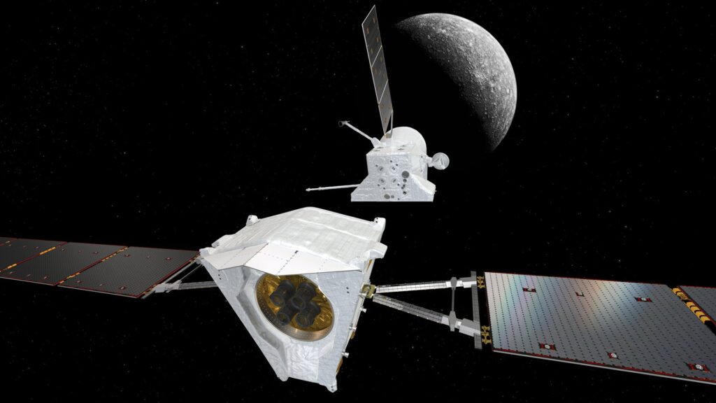 Illustration of BepiColombo's Mercury Transfer Module separating from the orbiters