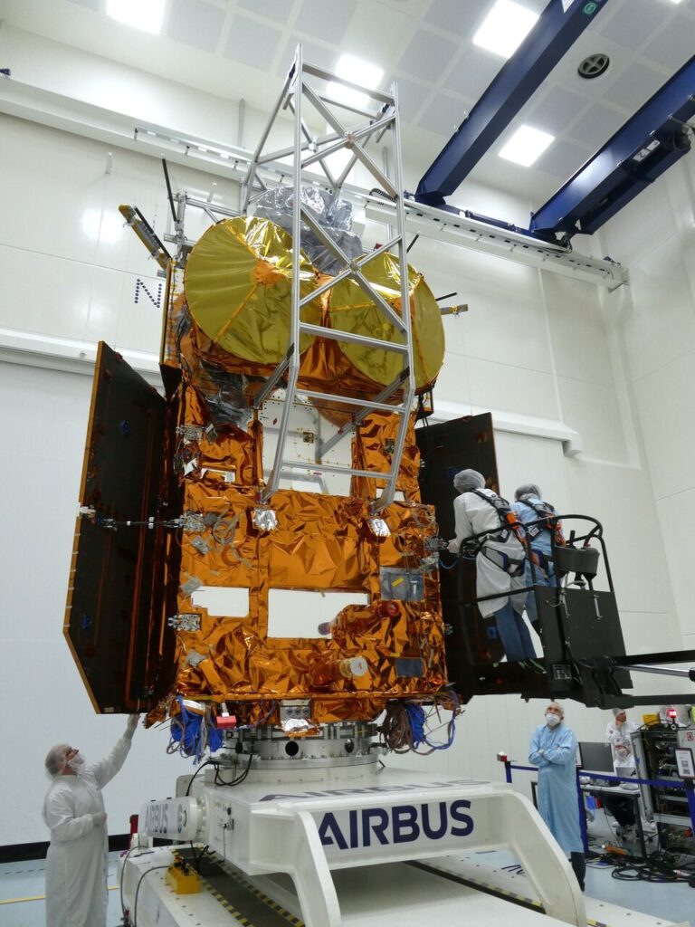 CRISTAL satellite during its solar panel deployment test at Airbus in Friedrichshafen