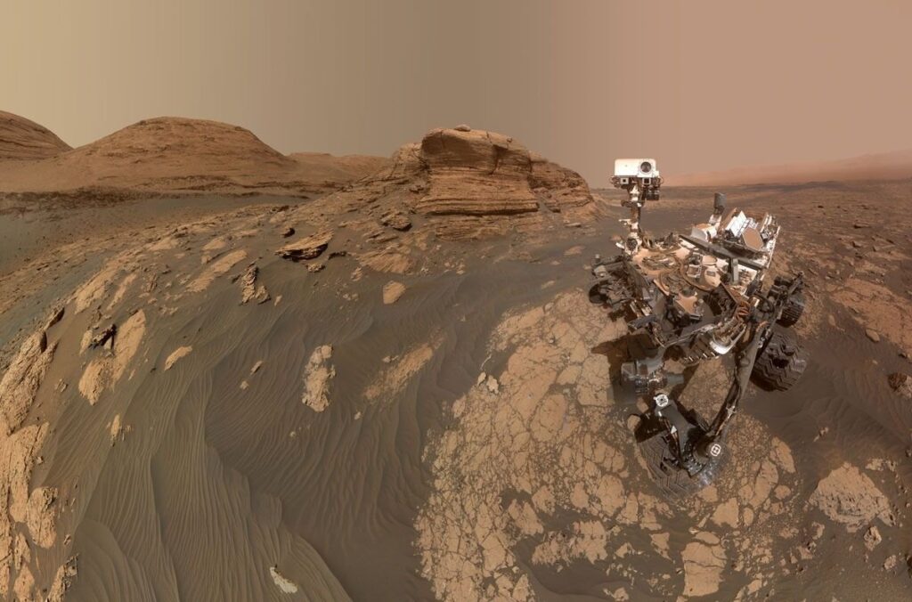 Curiosity's selfie at the Mont Mercou drill site in Gale Crater