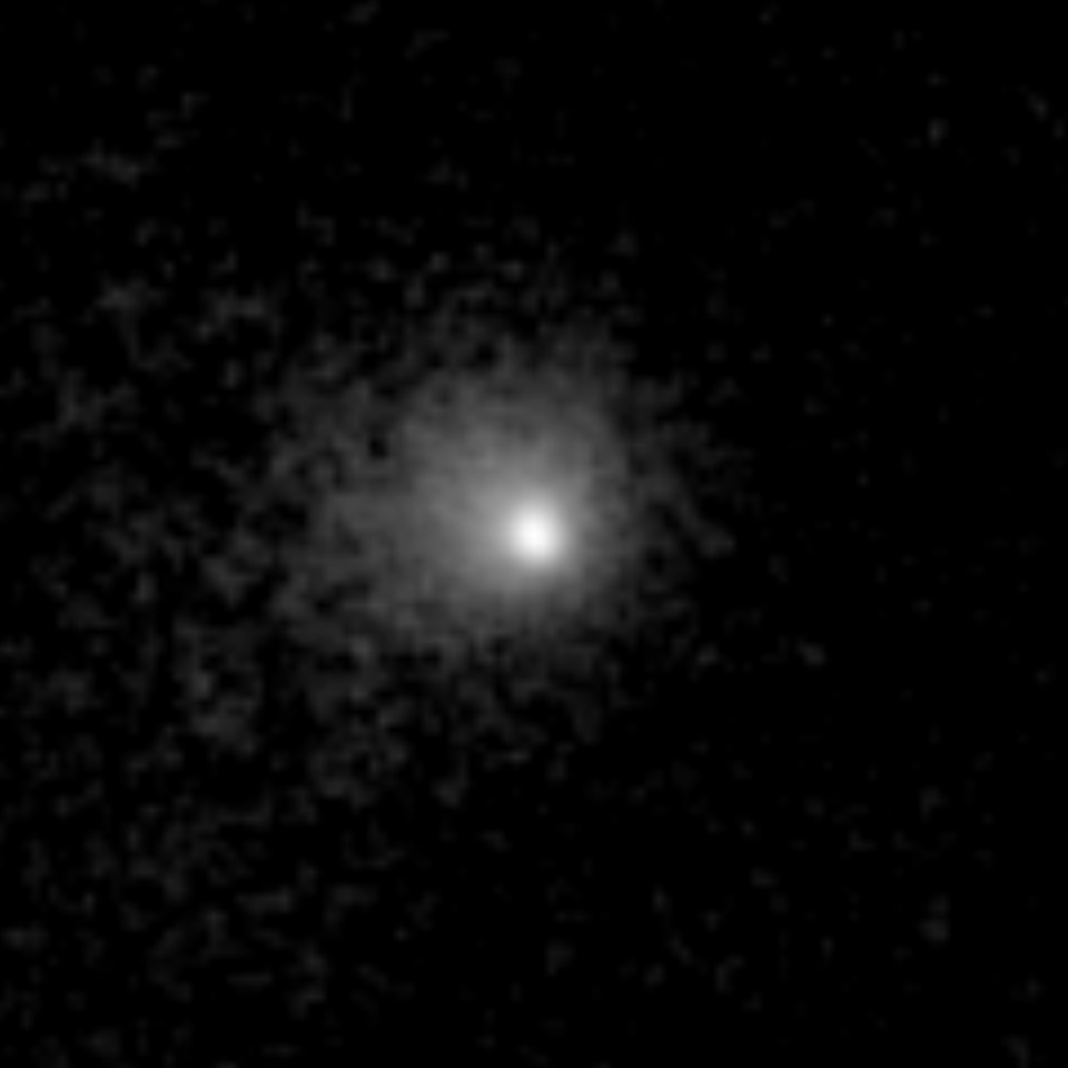 A composite of eight Euclid VIS exposures of Comet C/2026 S1 (Euclid), showing the comet with a fuzzy cloud around it