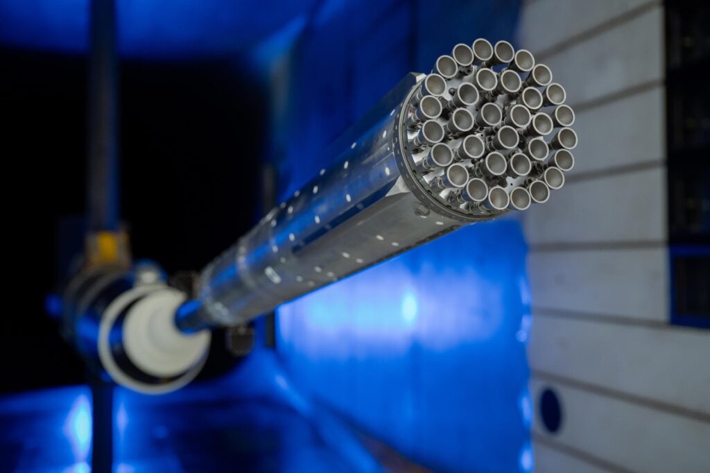 Wind tunnel test of a scale model of SpaceX's Super Heavy V3 booster at NASA Ames