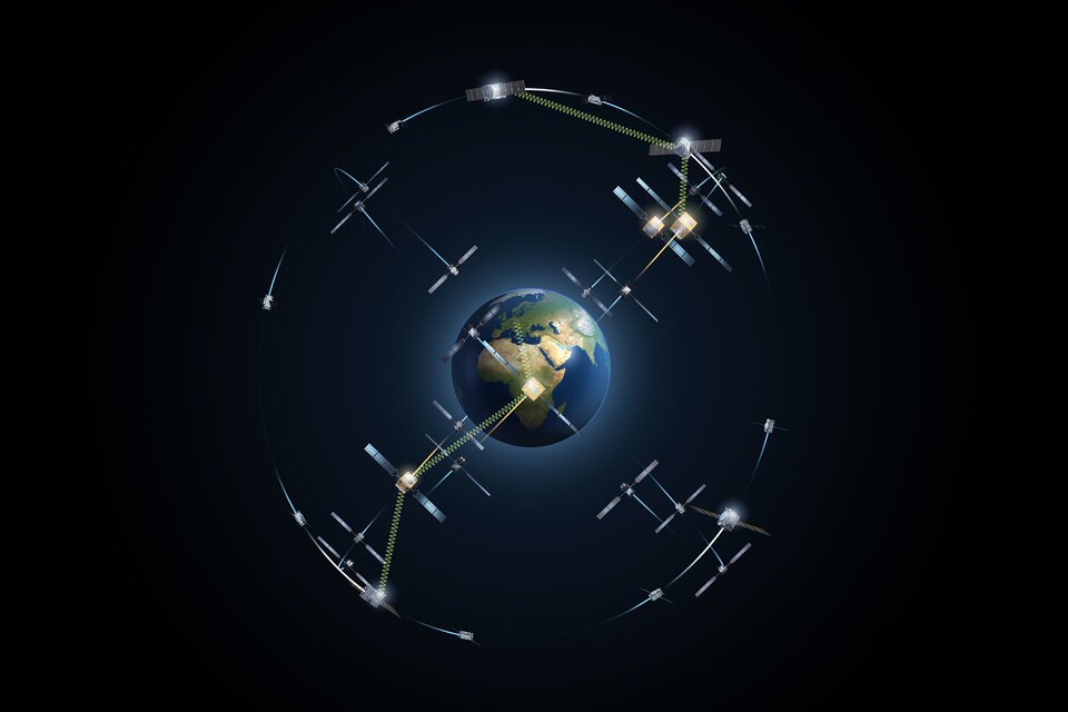 Illustration of the Galileo satellite navigation constellation around Earth
