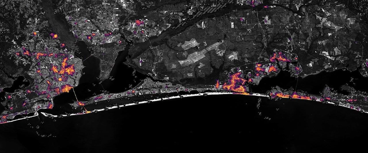Satellite night lights show Isaias darkening Pensacola, and the glow back within days