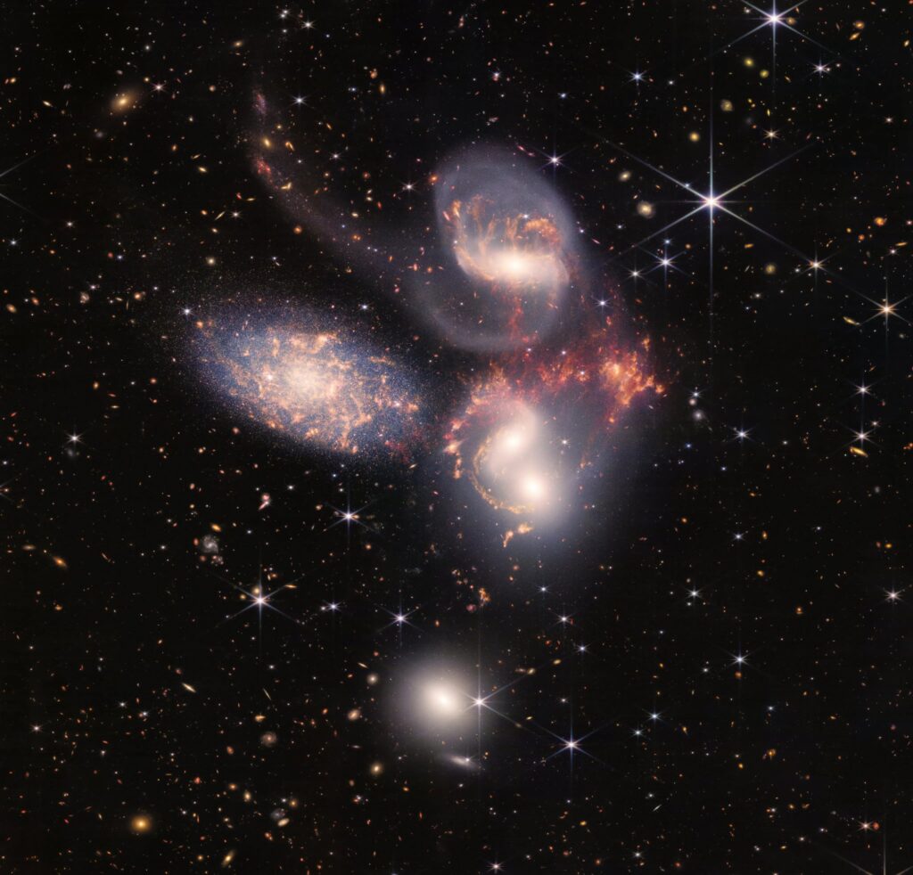 Stephan's Quintet, a group of five galaxies, in Webb's largest mosaic at the time