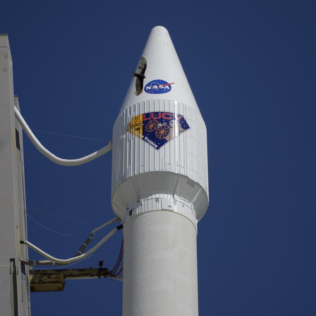 The Lucy spacecraft atop its rocket at Space Launch Complex 41, Cape Canaveral Space Force Station, on Oct. 15, 2021