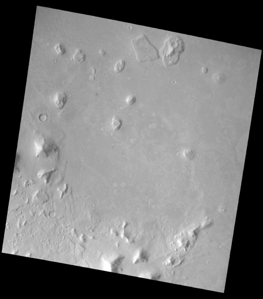 The Face on Mars in the Cydonia region, imaged by Mars Global Surveyor on April 5, 1998