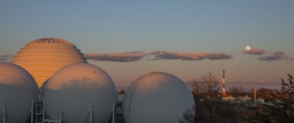 A Blue Moon over the wind tunnels at NASA Langley Research Center in Hampton, Virginia