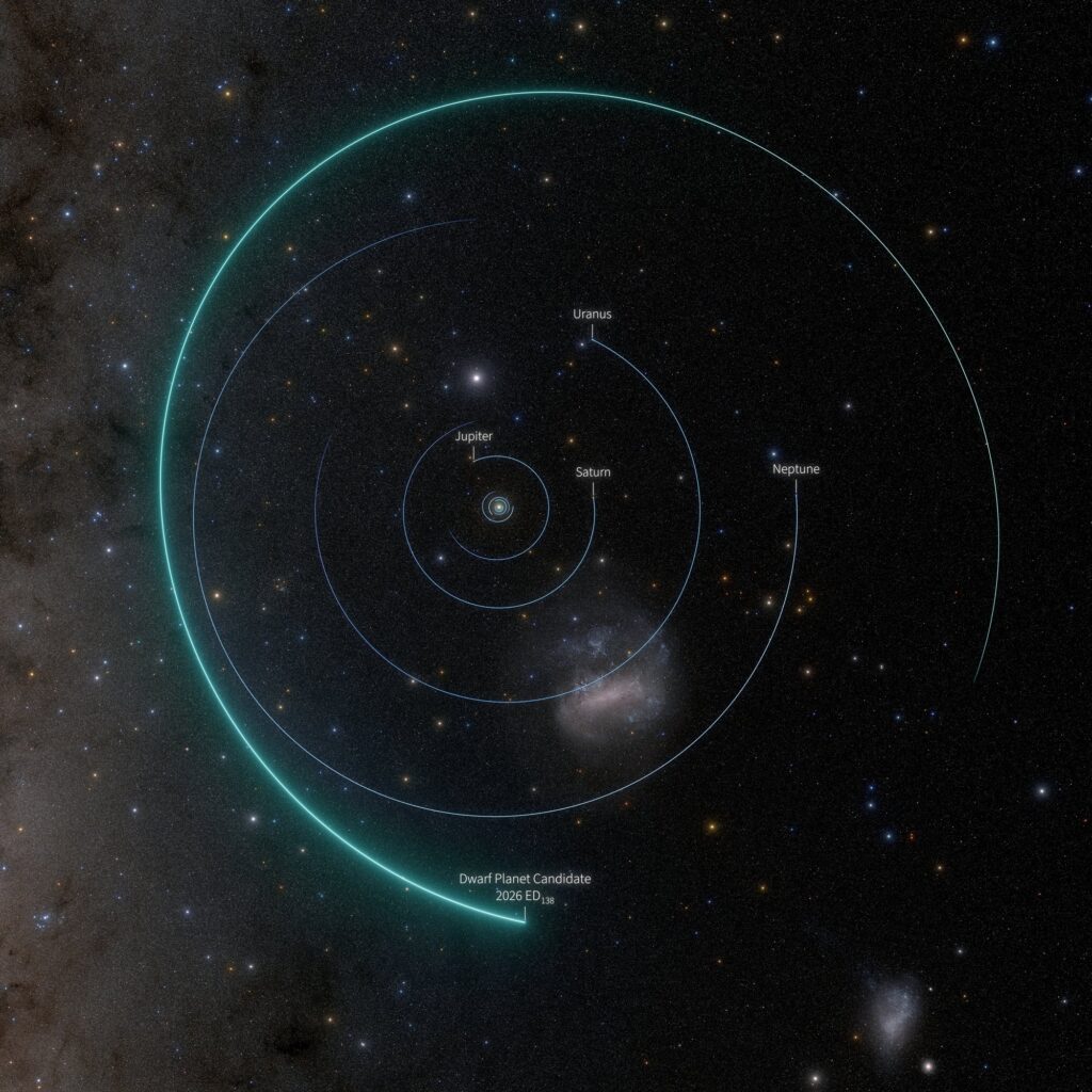 Top-down view of the orbit of 2026 ED138