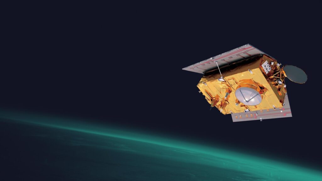 Sentinel-6 satellite in orbit above Earth