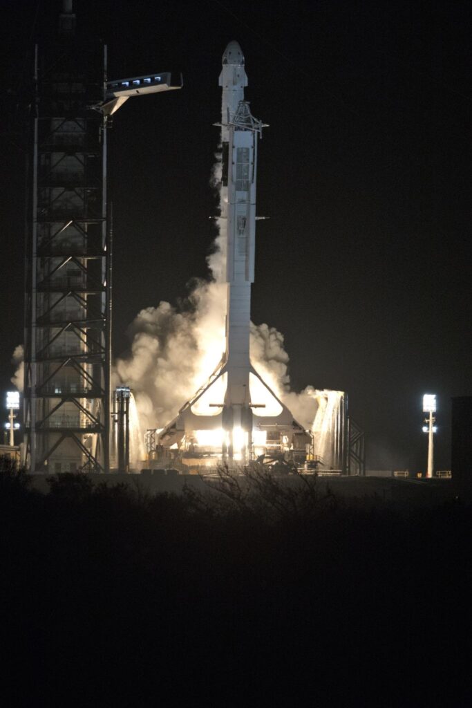 A SpaceX Falcon 9 rocket lifts off from Kennedy Space Center on the Demo-1 mission