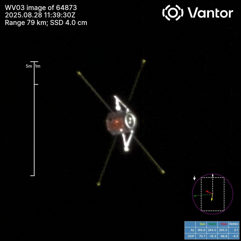 One of NASA's twin TRACERS spacecraft in low-Earth orbit, photographed in August 2025