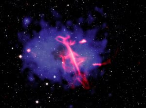 Treble Clef radio shape traced to a black hole outburst and a cluster collision