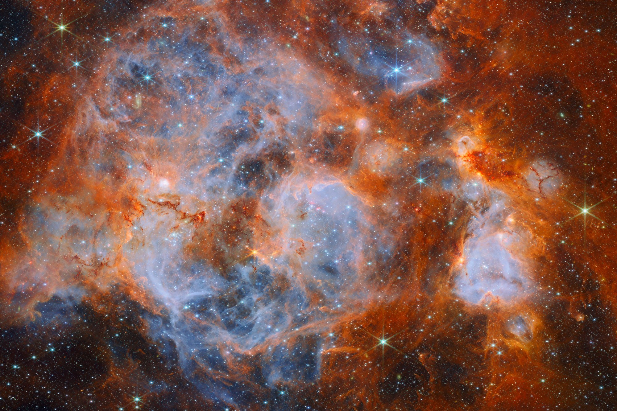 Webb finds thousands of newborn stars wrapped in smoky clouds of the Large Magellanic Cloud